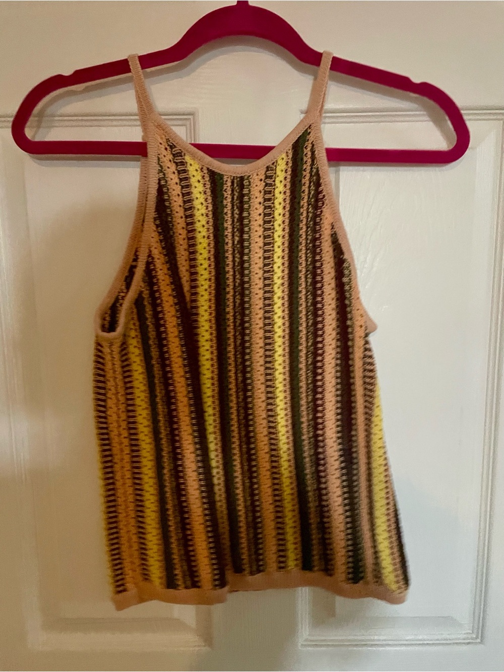 Madewell Striped Crochet Halter Tank Top - Yellow Pink Brown